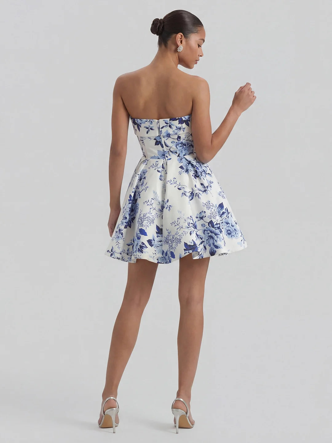 Toile de Jouy Blue and White Floral Bandeau Mini Dress