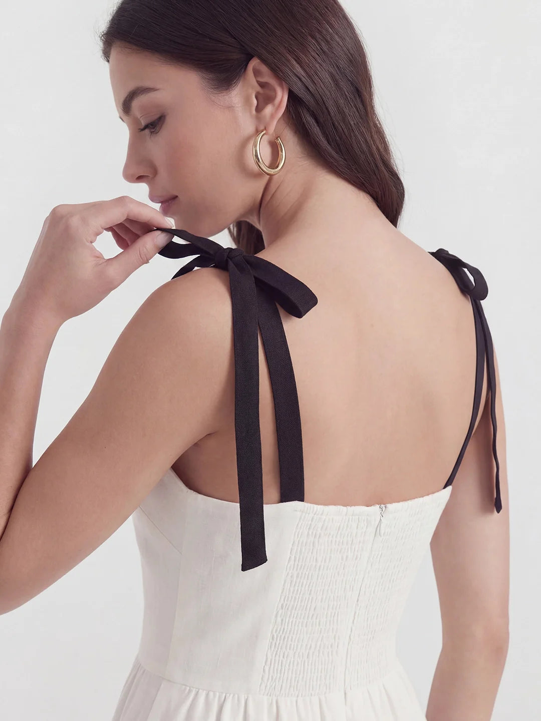 V-Neck Fitted Waist Maxi Dress with Bow Straps