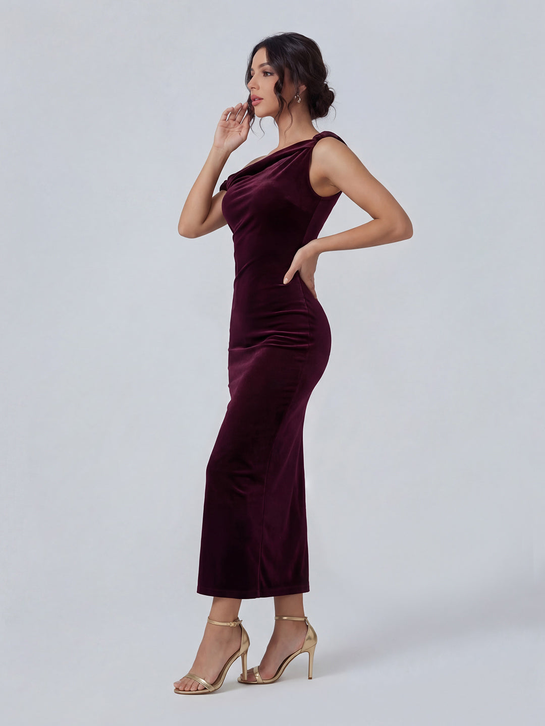 Velvet Twisted Asymmetric Midi Dress
