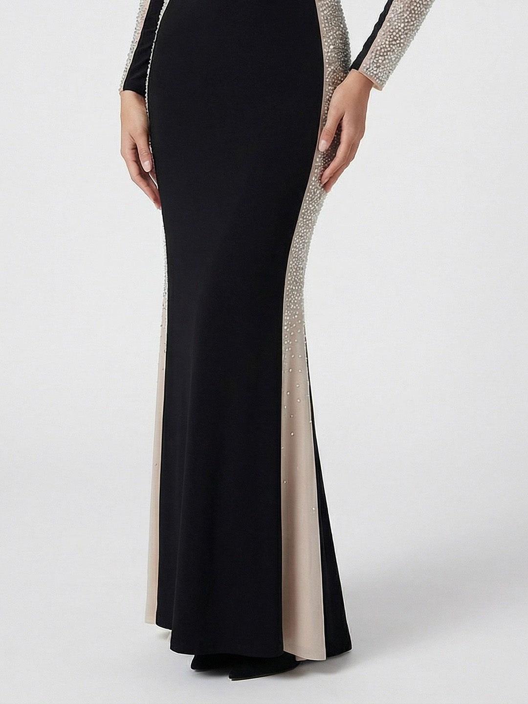 Evenings Women's Crystal Contrast Long Sleeve Dress