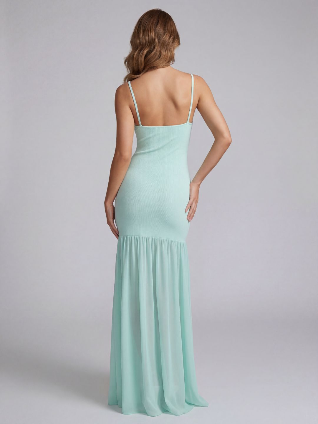 Bandage Knit Maxi Dress with Chiffon Skirt