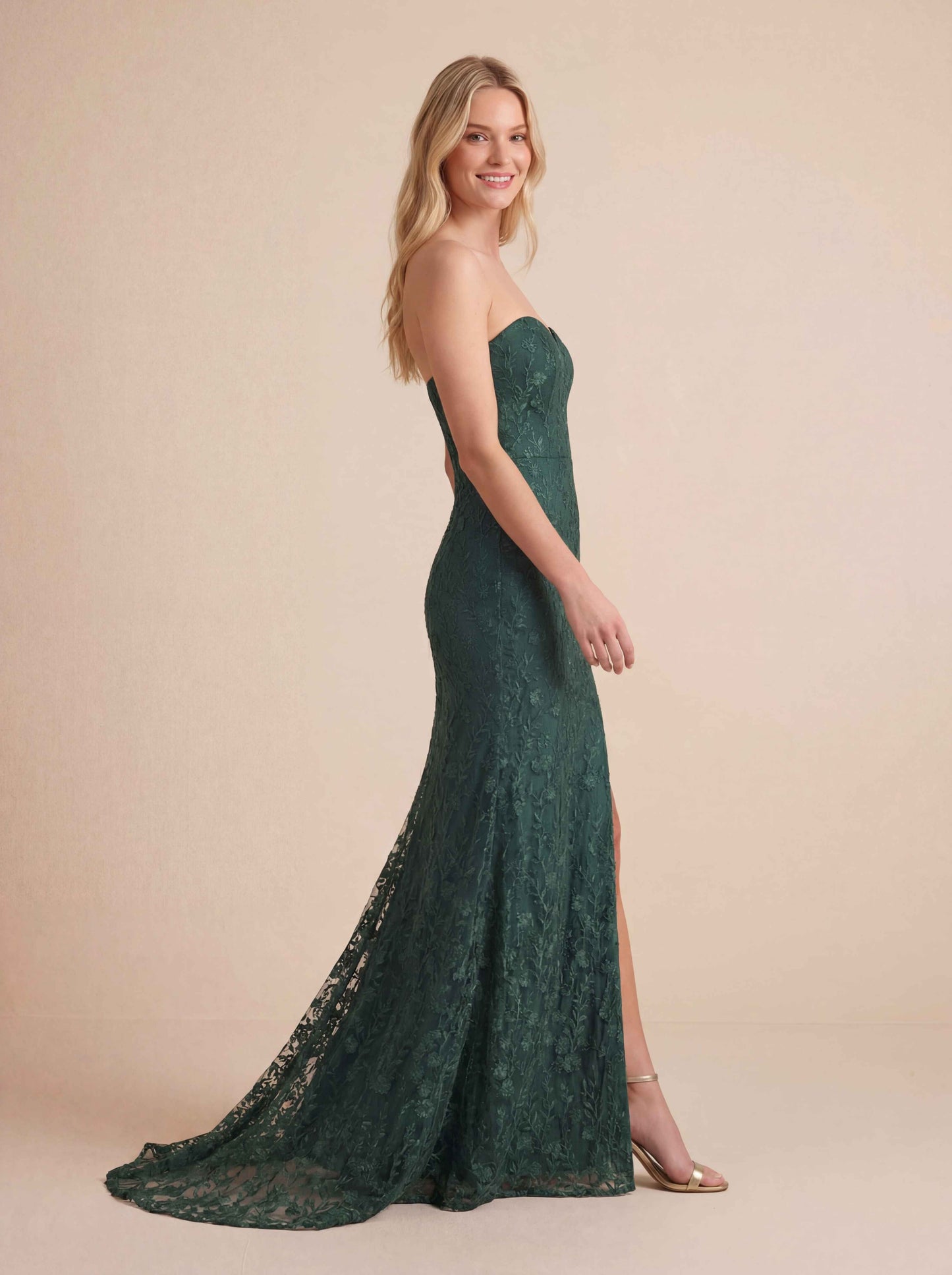Floral Embroidered Strapless Maxi Dress