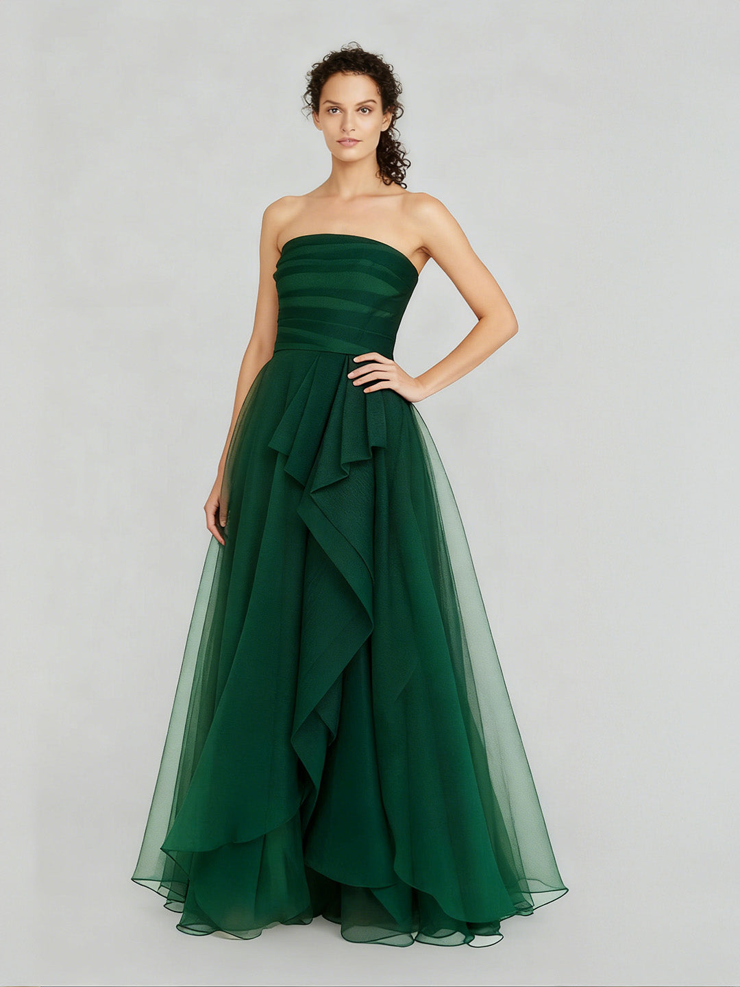Elegant Strapless Organza Evening Gown